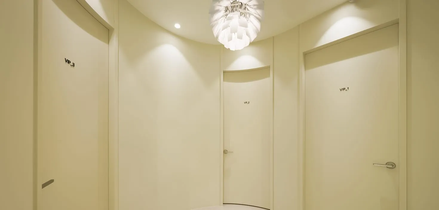 Corridor leading to private treatment rooms